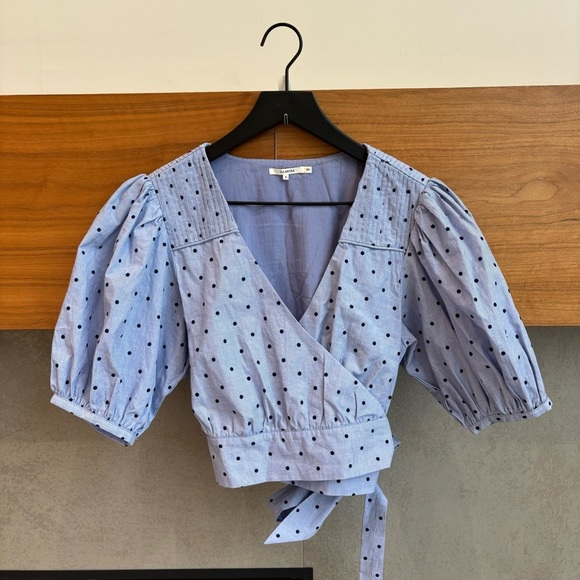 Tularosa Capri Polka Dot Puff Sleeve Wrap Crop Top, Size S - Picture 4 of 12